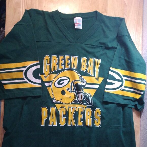 Vintage 90s Garan Green Bay Packers V-Neck T-Shirt - Picture 1 of 8